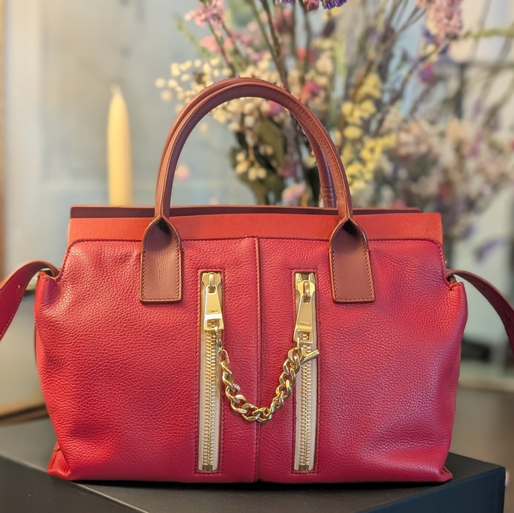 Chloe‎ PARIS. Red Leather Shoulder Bag / Crossbody Strap Hand Bag